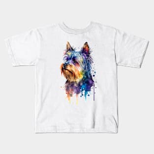 Rainbow Yorkshire Terrier Watercolor Art Kids T-Shirt